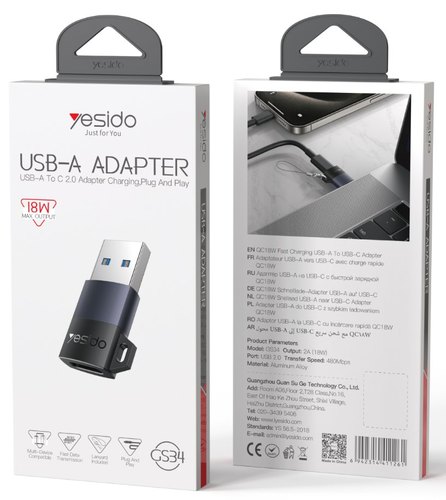 מתאם OTG מ-USB-A ל-USB-C Yesido GS34