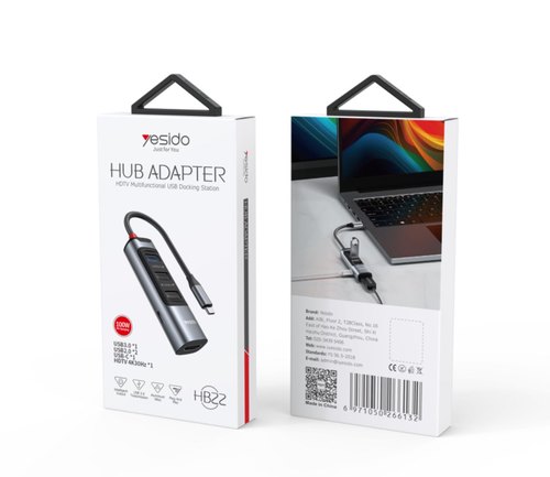 מפצל Hub 5 ב-1 בחיבור USB-C Yesido HB22
