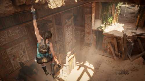 לארה קרופט יורדת בחבל אל קבר מצרי מעוטר - Tomb Raider: Legacy of Atlantis ל-PS5