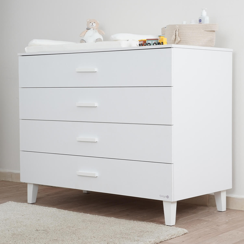 שידת החתלה רחבה לתינוק ראנץ' עשויה MDF עם מגירת חלוקה פנימית - לבן