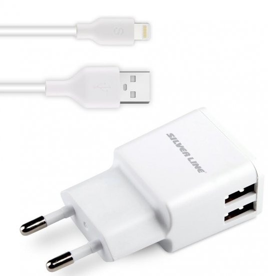 מטען קיר עם כבל Silver Line SWC244 2xUSB 2.4A