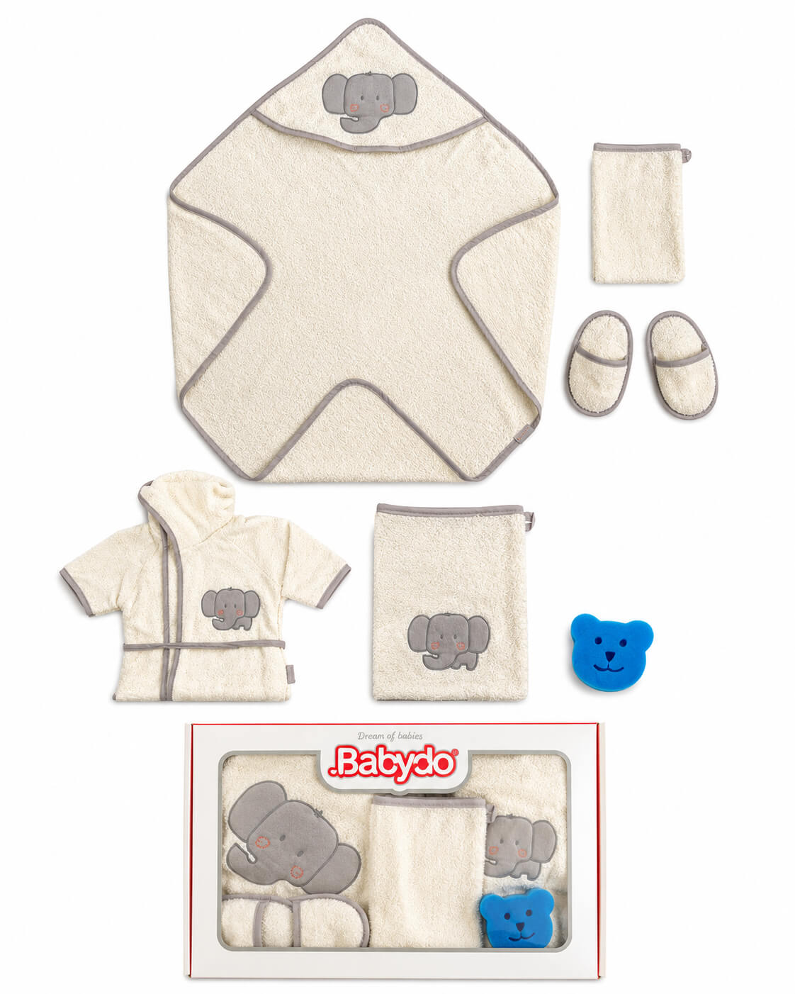 סט רחצה לתינוק 5 חלקים לבן/אפור Babydo