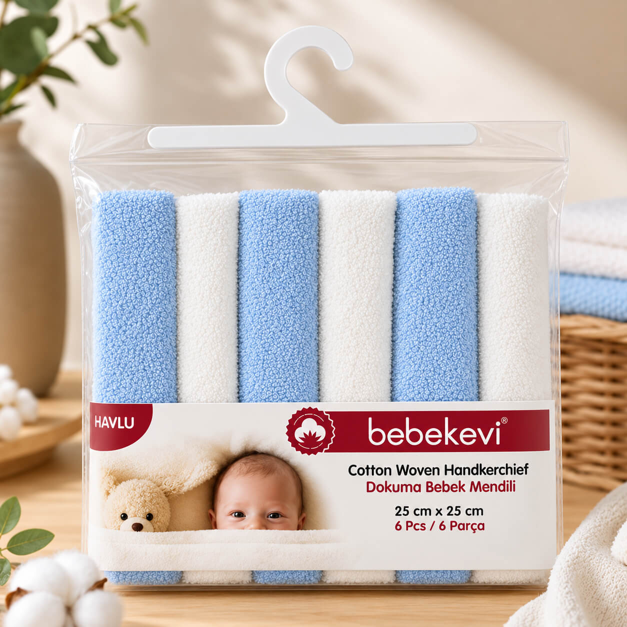 שישיית מגבות רחצה לתינוק כחול ולבן Bebekevi