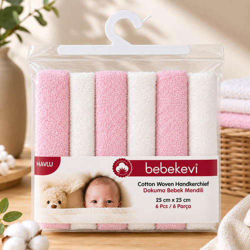 שישיית מגבות רחצה לתינוק ורוד ולבן Bebekevi