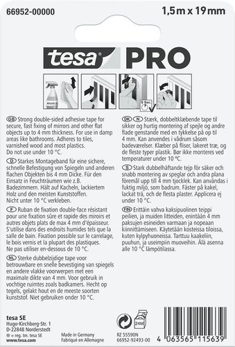סרט הדבקה דו־צדדי ספוגי למראות 1.5 מטר × 19 מ״מ – tesa PRO ‏66952