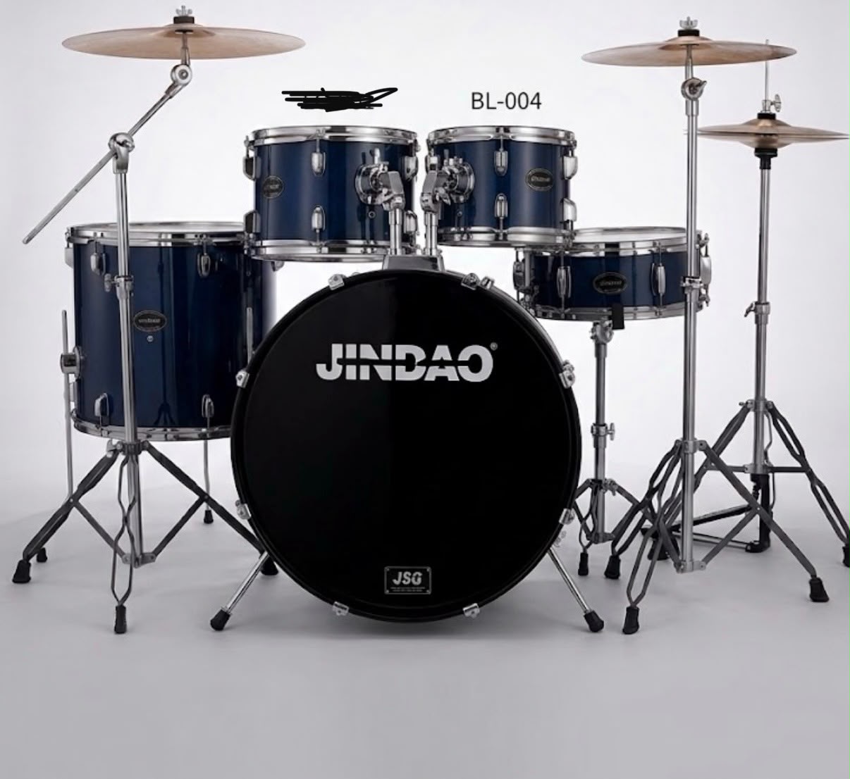 סט תופים 5 חלקים + אבזור + כסא + מצילות צבע כחול  JINBAO JB-P-2202-B-BL
