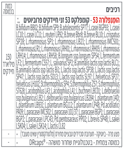 אומנפלורה 53 Umanaflora – קומפלקס 53 זני פרוביוטיקה 150B – קטגורי 5 (15 כמוסות)