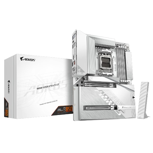 לוח לבן עם מחברי חשמל מאחור Gigabyte B850 A STEALTH AM5 DDR5 WIFI