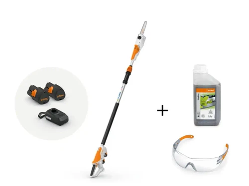 מסור גובה טלסקופי נטען STIHL HTA 30 + סט 2 סוללות AS 2 ומטען ALS 31 +מתנה משקף בטיחות ושמן 1 ליטר 