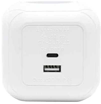 מפצל חשמל FOOTBALL לבן מ־1 ל־4 עם USB ו־Type-C SEMICOM | SW-FB04UC