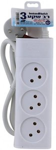 רב־שקע 3 שקעים עם כבל 1 מ׳ ומפסק SEMICOM | SW-MS3-1M+S