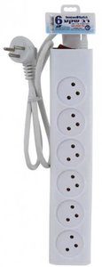 רב־שקע 6 שקעים עם כבל 1 מ׳ ומפסק SEMICOM | SW-MS6-1M+S