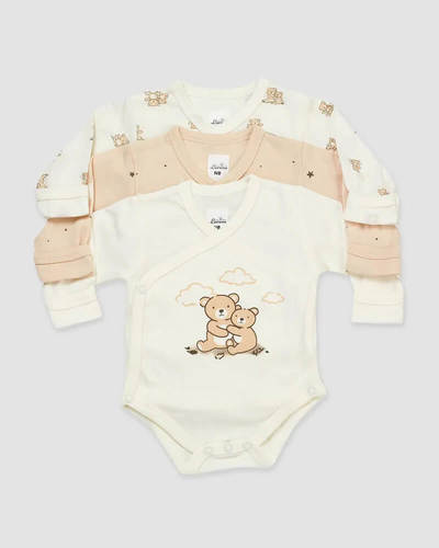 שלישיית בגדי גוף מעטפת לתינוק 0-3 חודשים Bears אופוויט ומוקה Lorens