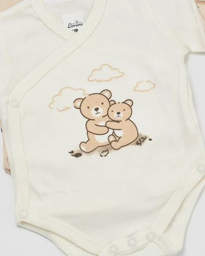שלישיית בגדי גוף מעטפת לתינוק 0-3 חודשים Bears אופוויט ומוקה Lorens