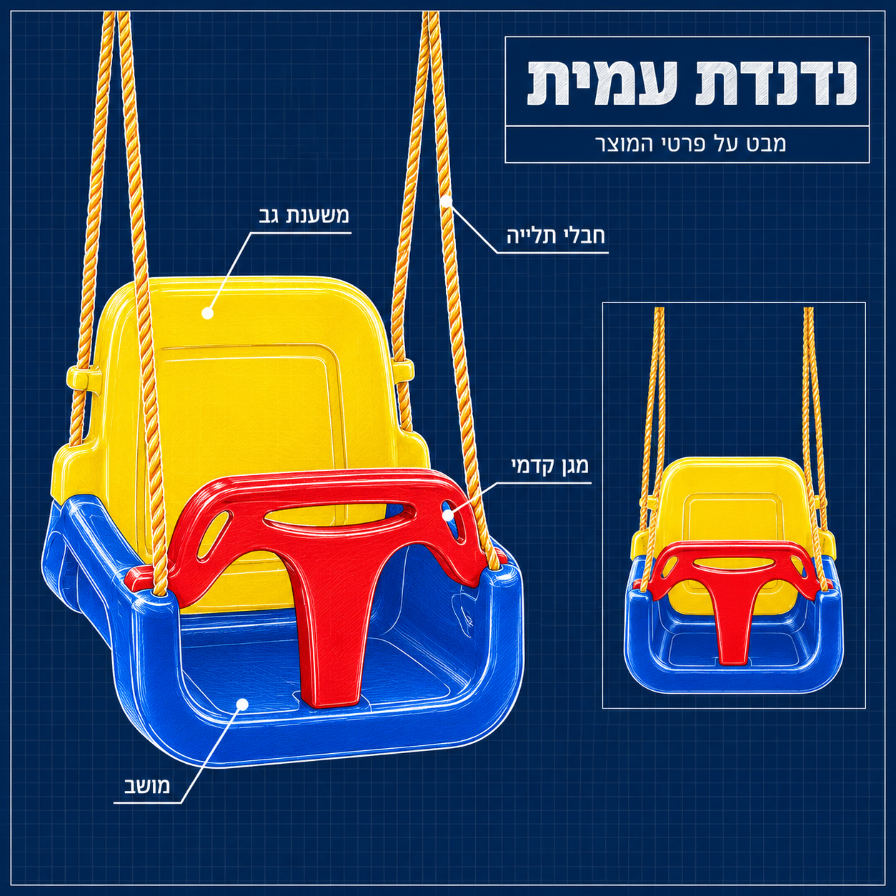 נדנדת עמית - נדנדה צבעונית לילדים עם 3 שלבים וחגורת בטיחות