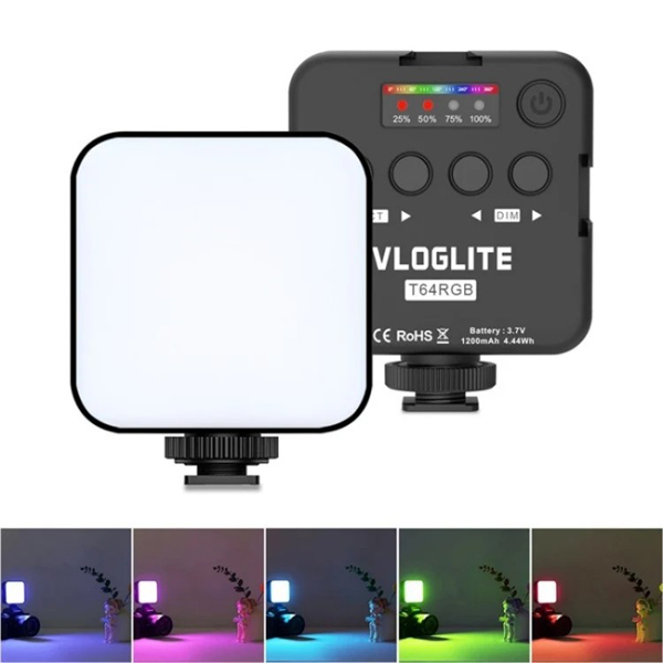 פנס LED נייד למצלמה ולנייד VLOGLITE T64 RGB 4W Full Color