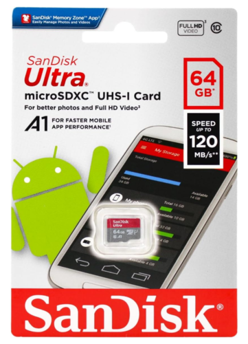 כרטיס זכרון SanDisk 64GB Ultra® microSDXC 120MB/s A1 Class 10 UHS-I
