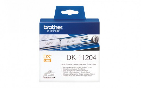 גליל מדבקות גליל תוויות מקורי של Brother - שחור על לבן, 17x54 מ``מ DK11204
