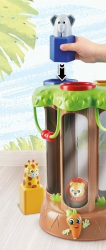 משחק התפתחותי לוגי לפעוטות - מגדל עץ סוואנה והתאמת צורות