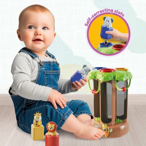 משחק התפתחותי לוגי לפעוטות - מגדל עץ סוואנה והתאמת צורות