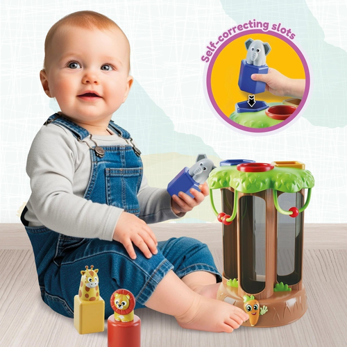 משחק התפתחותי לוגי לפעוטות - מגדל עץ סוואנה והתאמת צורות