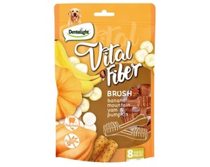 Dentalight חטיף דנטלי "Vital Fiber" לכלב בטעם בננה שורש בטטה ודלעת בצורת מברשת שיניים | 80 גרם