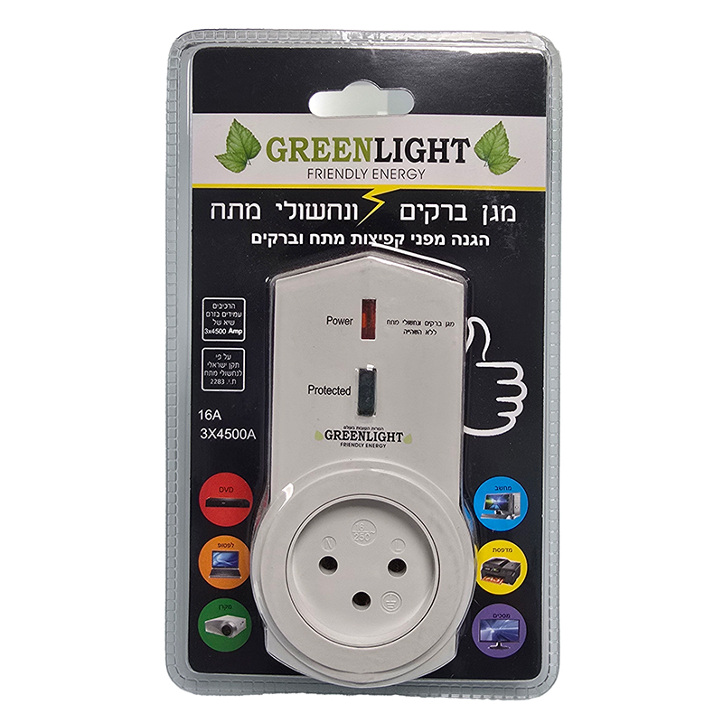 מגן ברקים ונחשולי מתח GREENLIGHT ‎16A ‎3×4500A