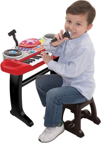 אורגן אלקטרוני עם עמדת D.J. שרפרף ומיקרופון - שחור ואדום