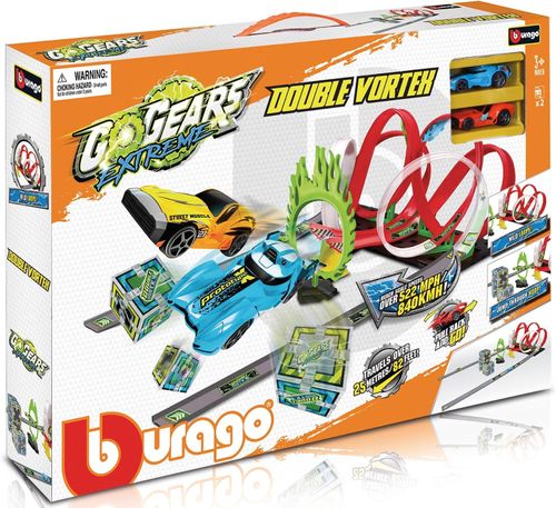 Bburago מסלול מרוצים לולאה כפולה וקפיצת אש עם 2 מכוניות