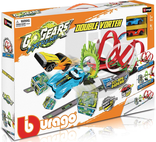 Bburago מסלול מרוצים לולאה כפולה וקפיצת אש עם 2 מכוניות