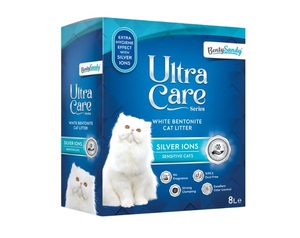 Ultra Care אולטרה קייר חול מתגבש לחתול SILVER IONS לחתולים רגישים | 8 ליטר