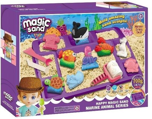 ערכת חול קינטי Magic Send כולל 700 גרם חול, מגש פעילות, שבלונות וכלי פיסול 19 חלקים - עולם המים