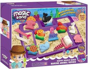 ערכת חול קינטי Magic Send כולל 700 גרם חול, מגש פעילות, שבלונות וכלי פיסול 19 חלקים - עולם המים