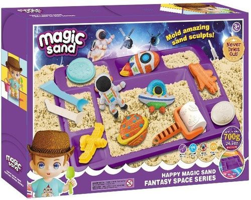 ערכת חול קינטי Magic Send כולל 700 גרם חול, מגש פעילות, שבלונות וכלי פיסול 19 חלקים - חלל