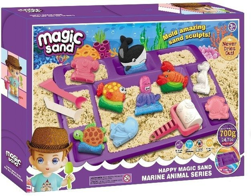 ערכת חול קינטי Magic Send כולל 700 גרם חול, מגש פעילות, שבלונות וכלי פיסול 19 חלקים - עולם המים