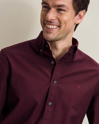 חולצת אוקספורד בורדו גזרת סלים - Burgundy stretch washed Oxford slim fit shirt