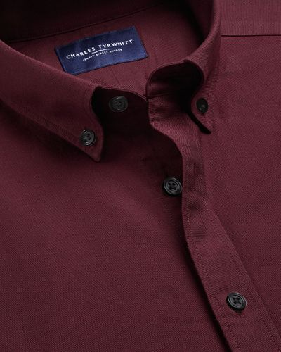 חולצת אוקספורד בורדו גזרת אקסטרה סלים - Burgundy stretch washed Oxford extra slim fit shirt