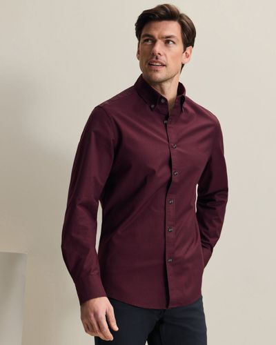 חולצת אוקספורד בורדו גזרת אקסטרה סלים - Burgundy stretch washed Oxford extra slim fit shirt