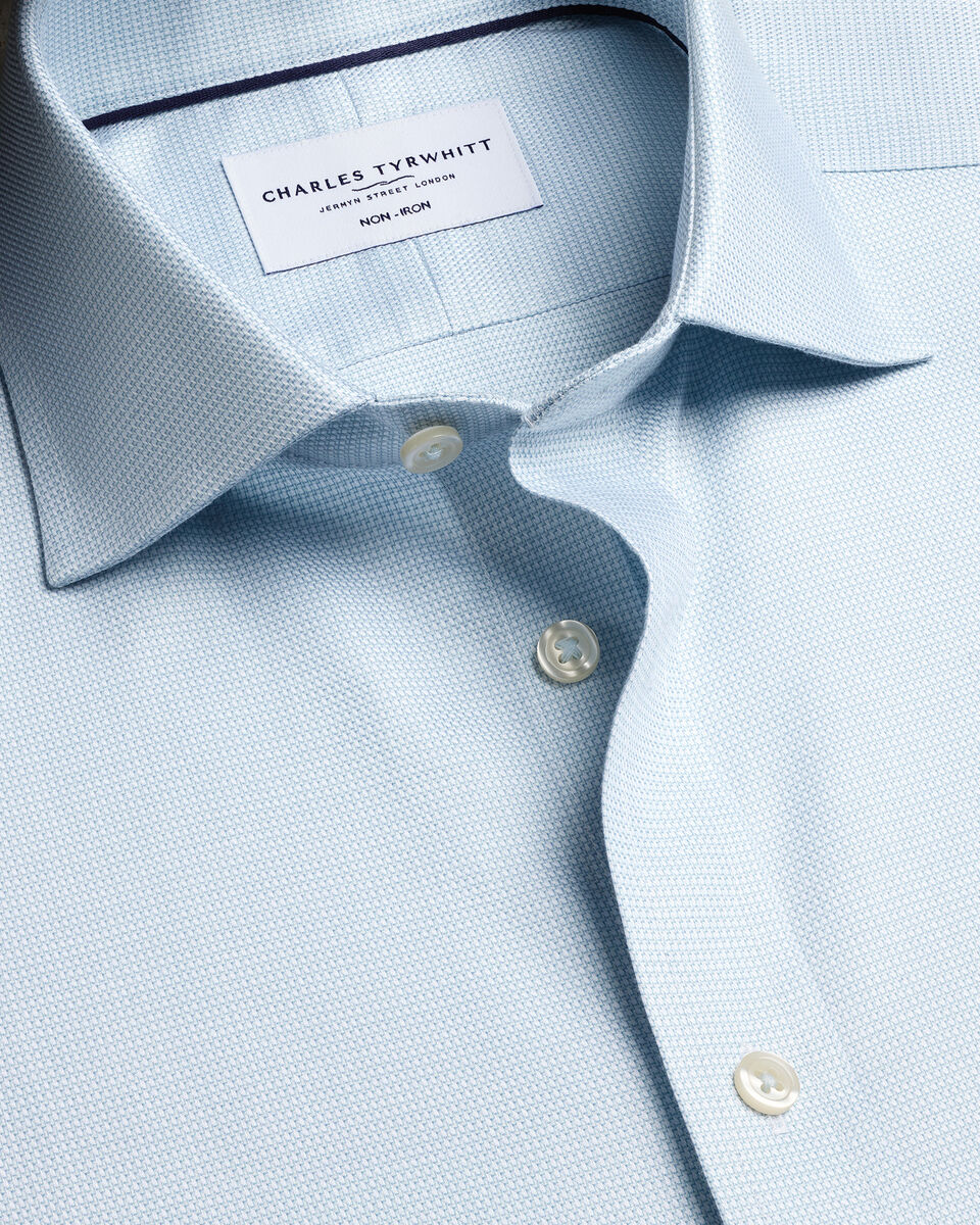 חולצה טורקיז בהיר גזרת קלאסיק -Pale teal green non-iron stretch Trafalgar weave classic fit shirt
