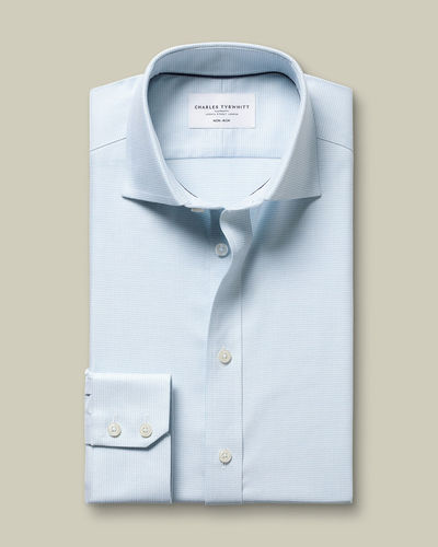 חולצה טורקיז בהיר גזרת קלאסיק -Pale teal green non-iron stretch Trafalgar weave classic fit shirt