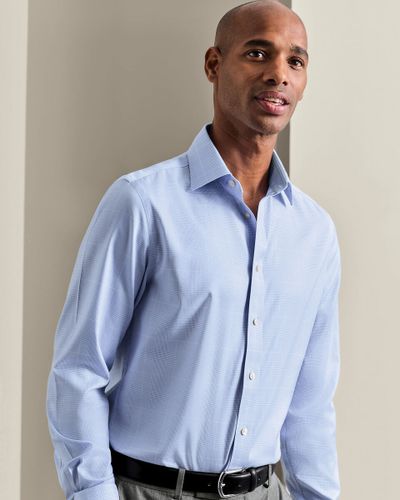 חולצה משובצת כחולה גזרת אקסטרה סלים -Sky blue Prince of Wales check non-iron twill extra slim fit shirt