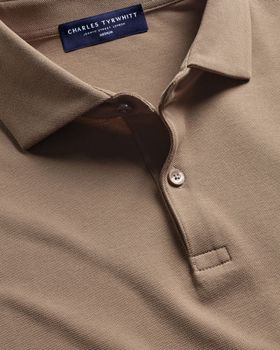 חולצת פולו קאמל אלגנטית - Camel short sleeve cotton stretch smart pique polo