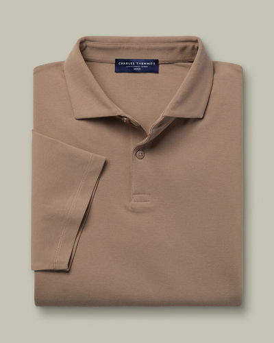 חולצת פולו קאמל אלגנטית - Camel short sleeve cotton stretch smart pique polo