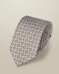 עניבה - Ivory silk geo tie