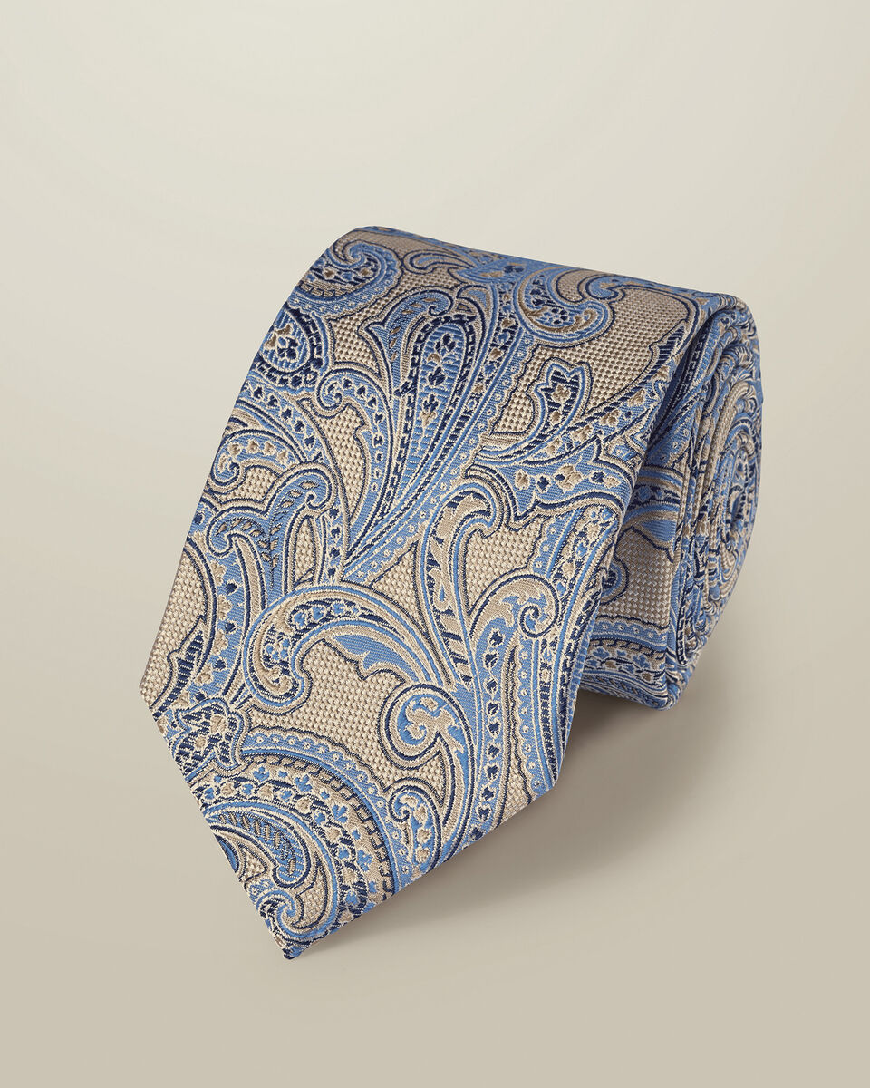 עניבה - Stone and blue silk paisley tie