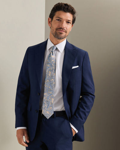 עניבה - Stone and blue silk paisley tie