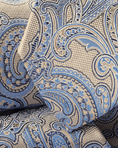 עניבה - Stone and blue silk paisley tie