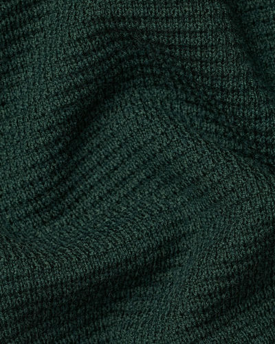 סוודר מצמר מרינו עם רוכסן צבע ירוק Forest green pure merino texture zip neck jumper