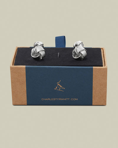 חפתים - Silver textured knot reversible cufflink 