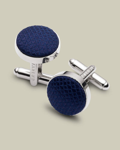 חפתים כחולים ממשי - Navy plain round silk cufflink